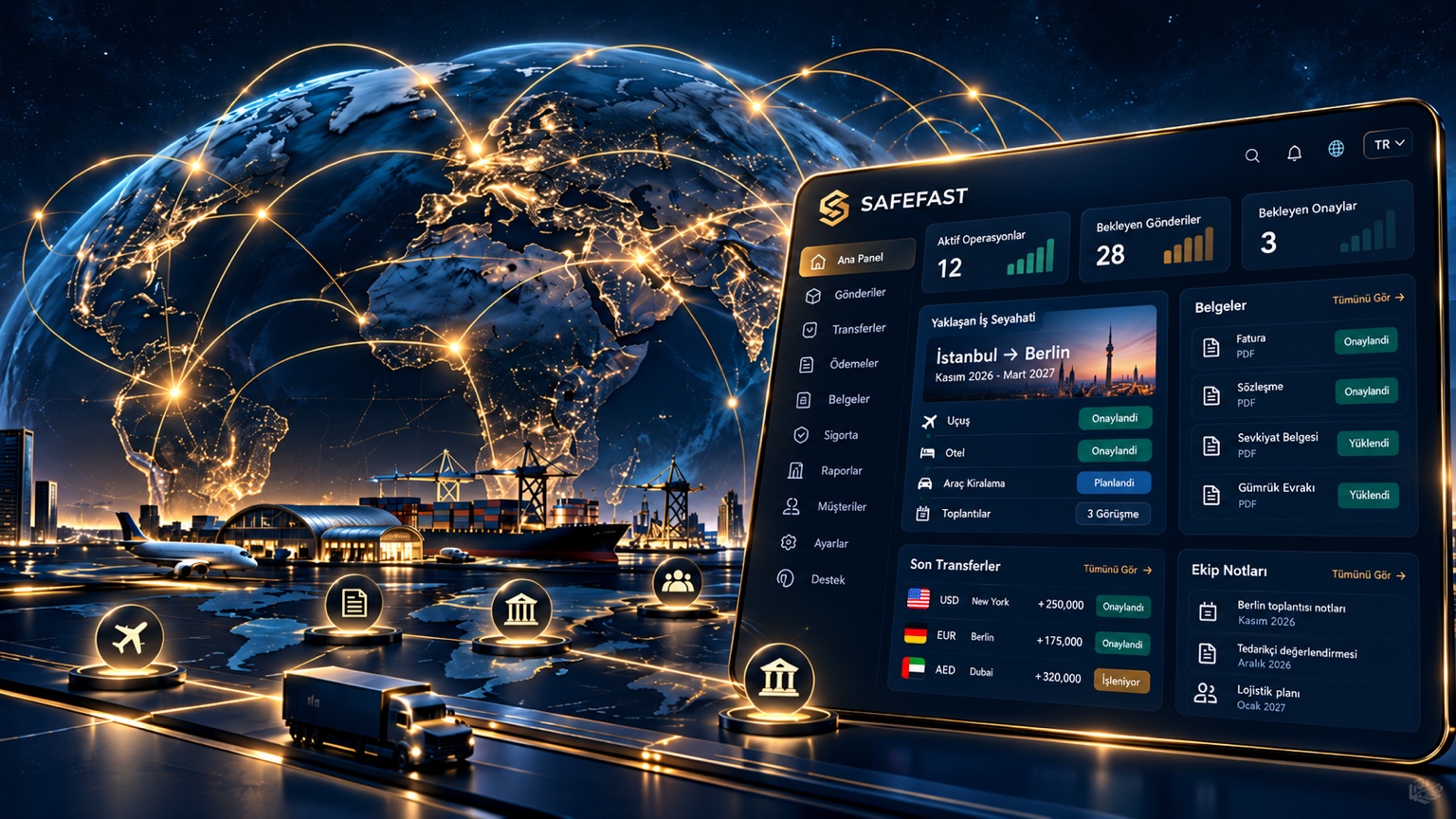 SafeFast global operasyon paneli konsepti